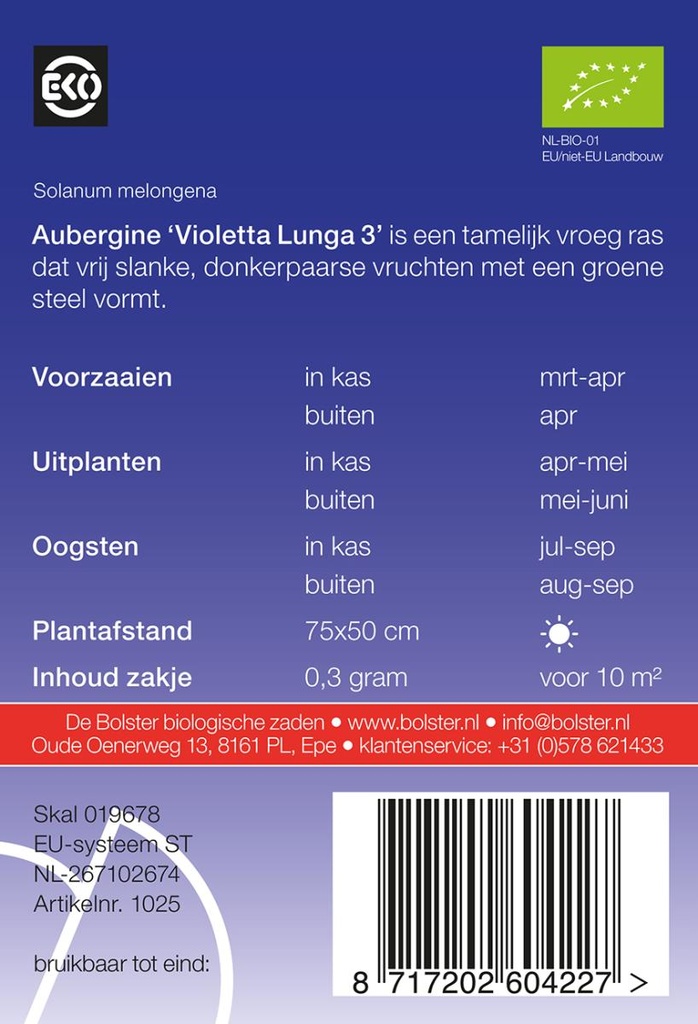 De Bolster Aubergine 'Violetta Lunga 3'
