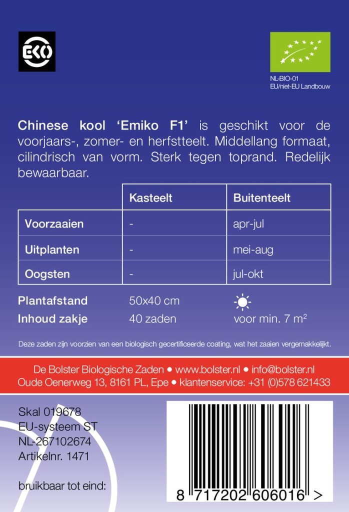 De Bolster Chinese kool 'Emiko F1'