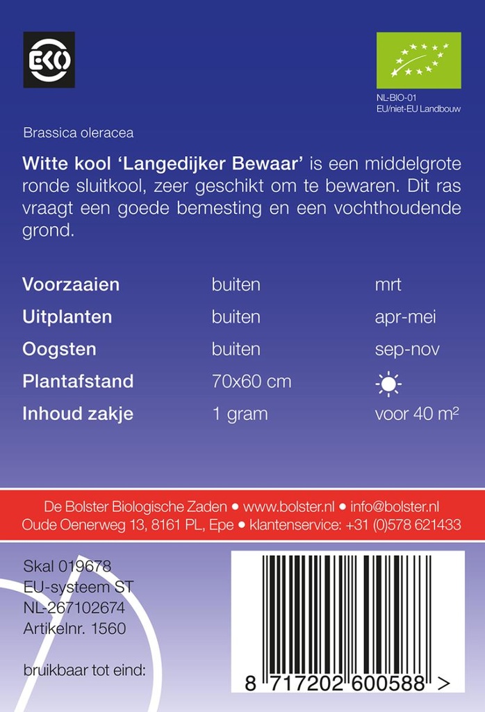 De Bolster Witte kool 'Langedijker Bewaar'