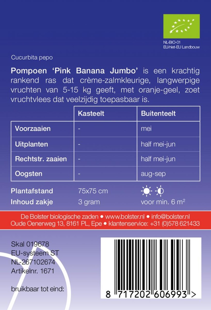 De Bolster Pompoen 'Pink Banana Jumbo'