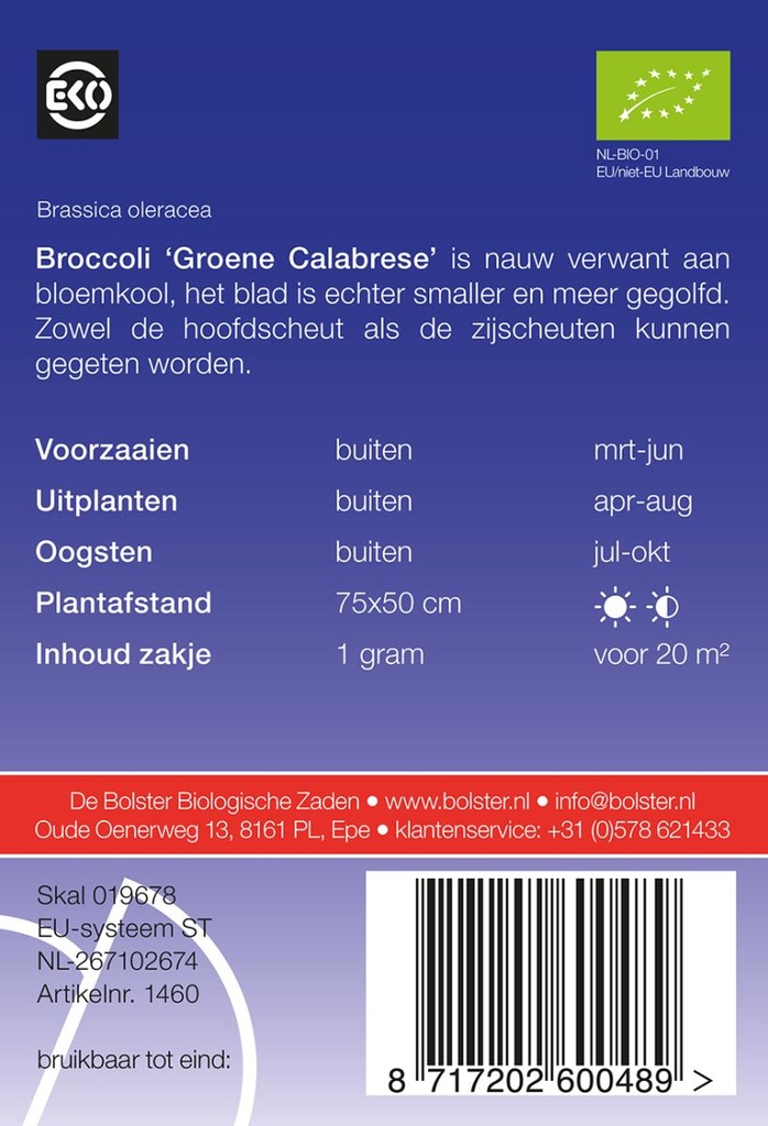 De Bolster Broccoli 'Groene Calabrese'
