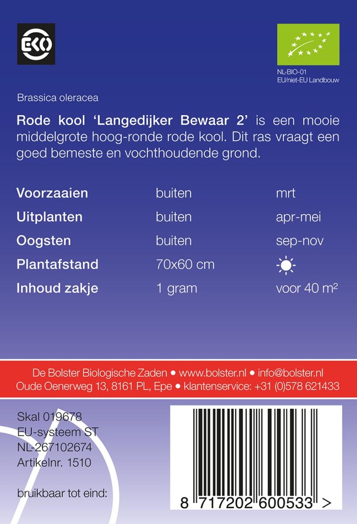 De Bolster Rode kool 'Langedijker Bewaar 2'